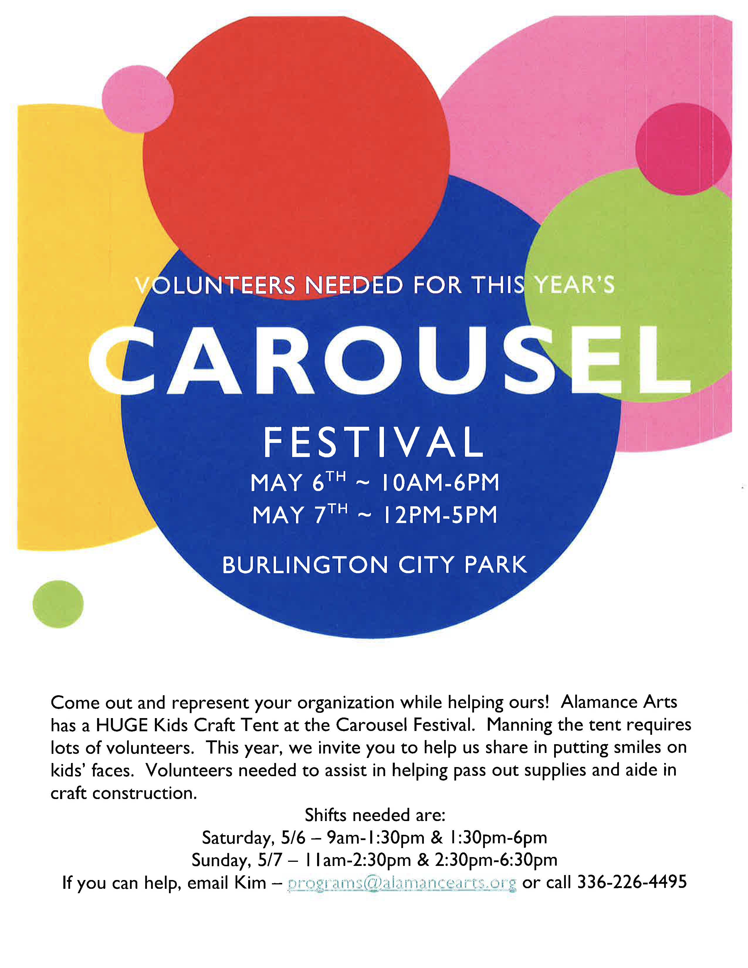 Carousel Festival Volunteers Needed United Way of Alamance County